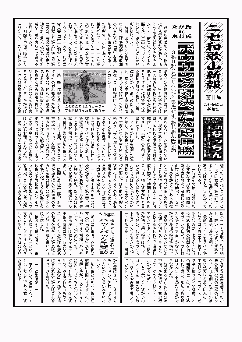 たか氏、ボウリング対決であじあん氏を撃沈・・・鉢形の爆弾小僧ことハッチバック氏、たか邸来訪・・ＮＷＯ共同・