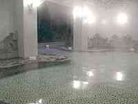 かなり広めの半露天風呂　中央の暗い部分が露天部分